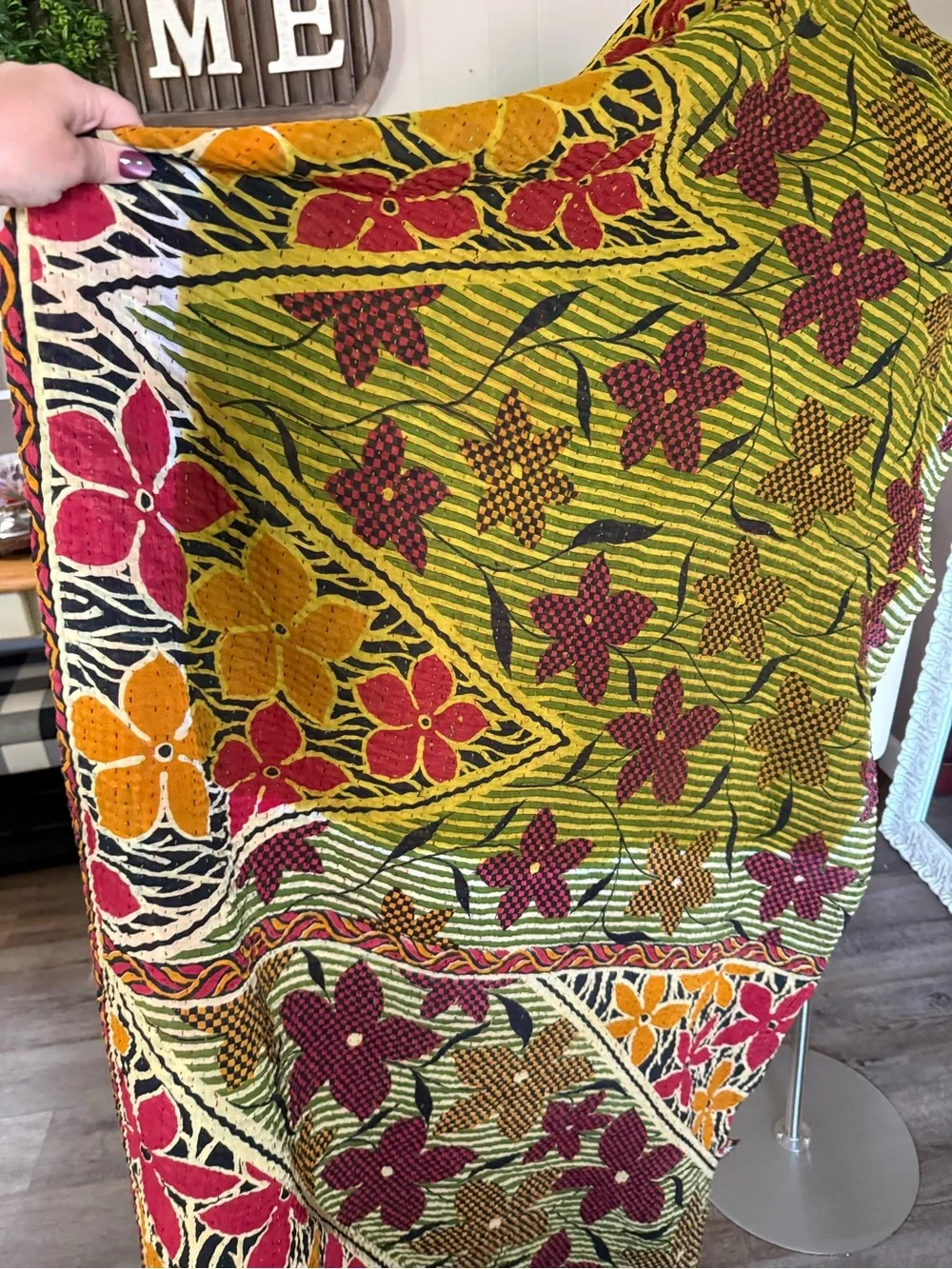 ConneXions Fair Trade Kantha Quilt Throw Recycled Sari Handmade India Boho 36x80
